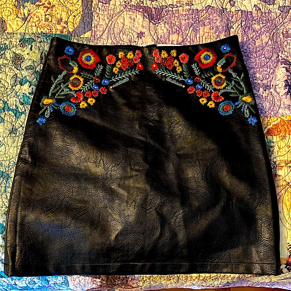 For The Republic 6 leather embroidered skirt Hippie Boho Fall Autumn Festival